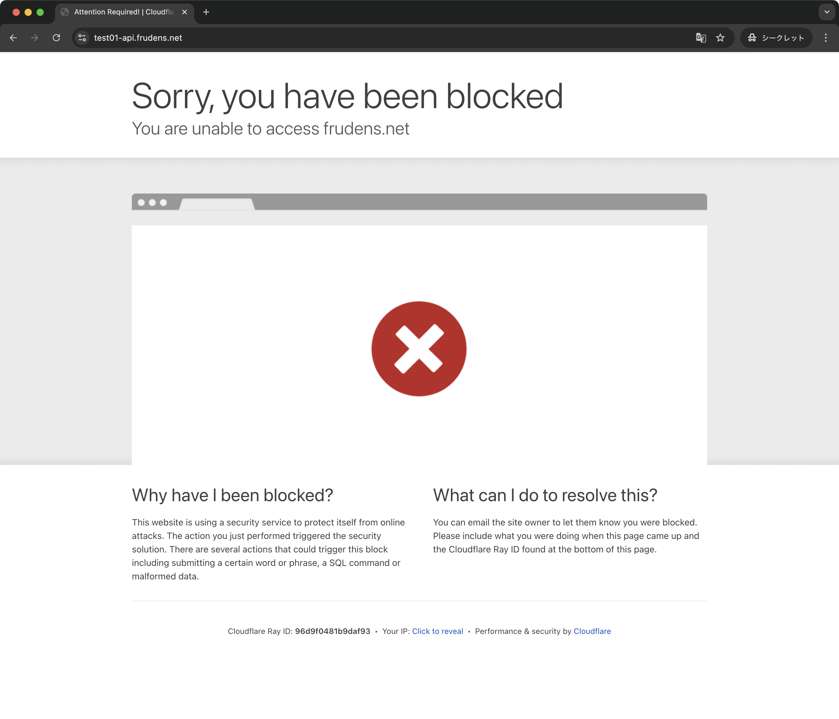 ブロックされたアクセスに表示されるエラーページ