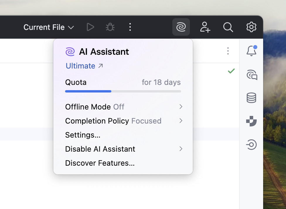 ウィジェットでJetBrains AI クレジットの残量を表示している様子